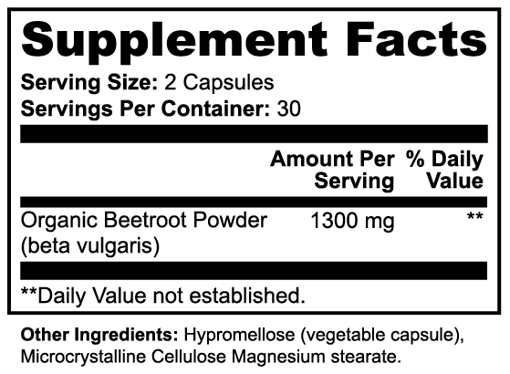 Beetroot supplement bottle with capsules – made in USA